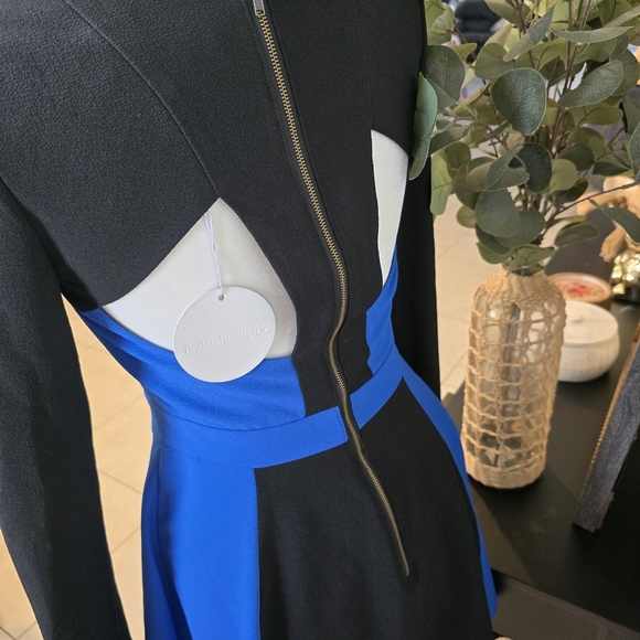 Finders Keepers Black and Blue Long Sleeve Open Back Mini Dress Size S - Picture 3 of 9